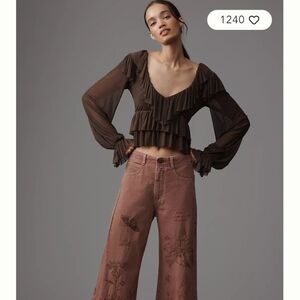 Anthropologie Pilcro Adi Embroidered Wide Legs, 27